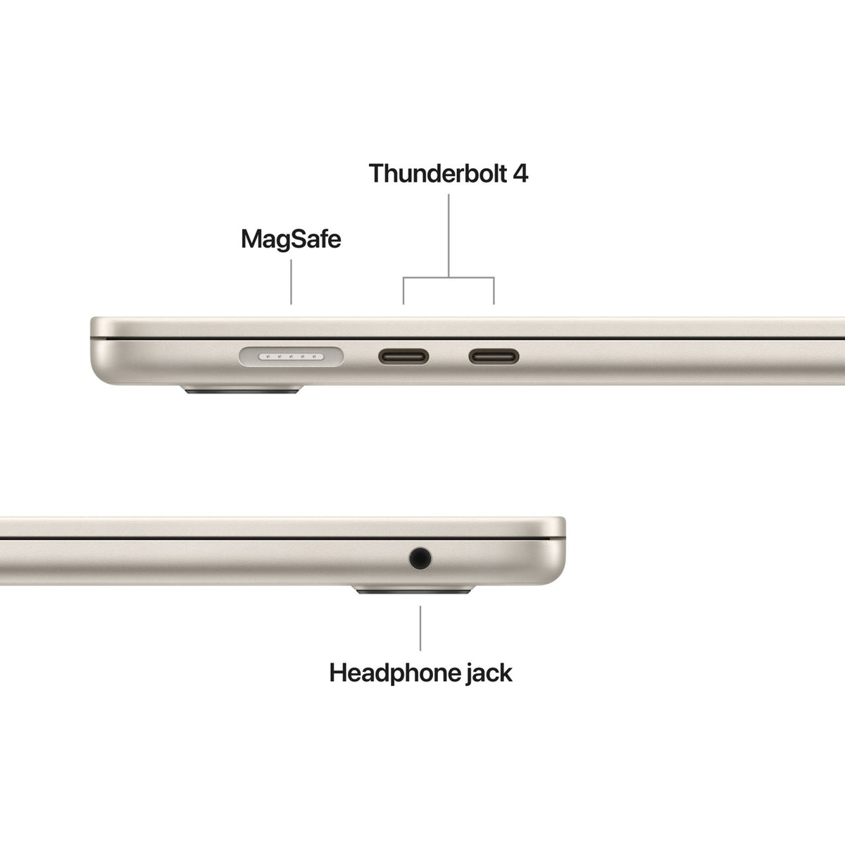 15-inch MacBook Air — Starlight — ports and side profile
