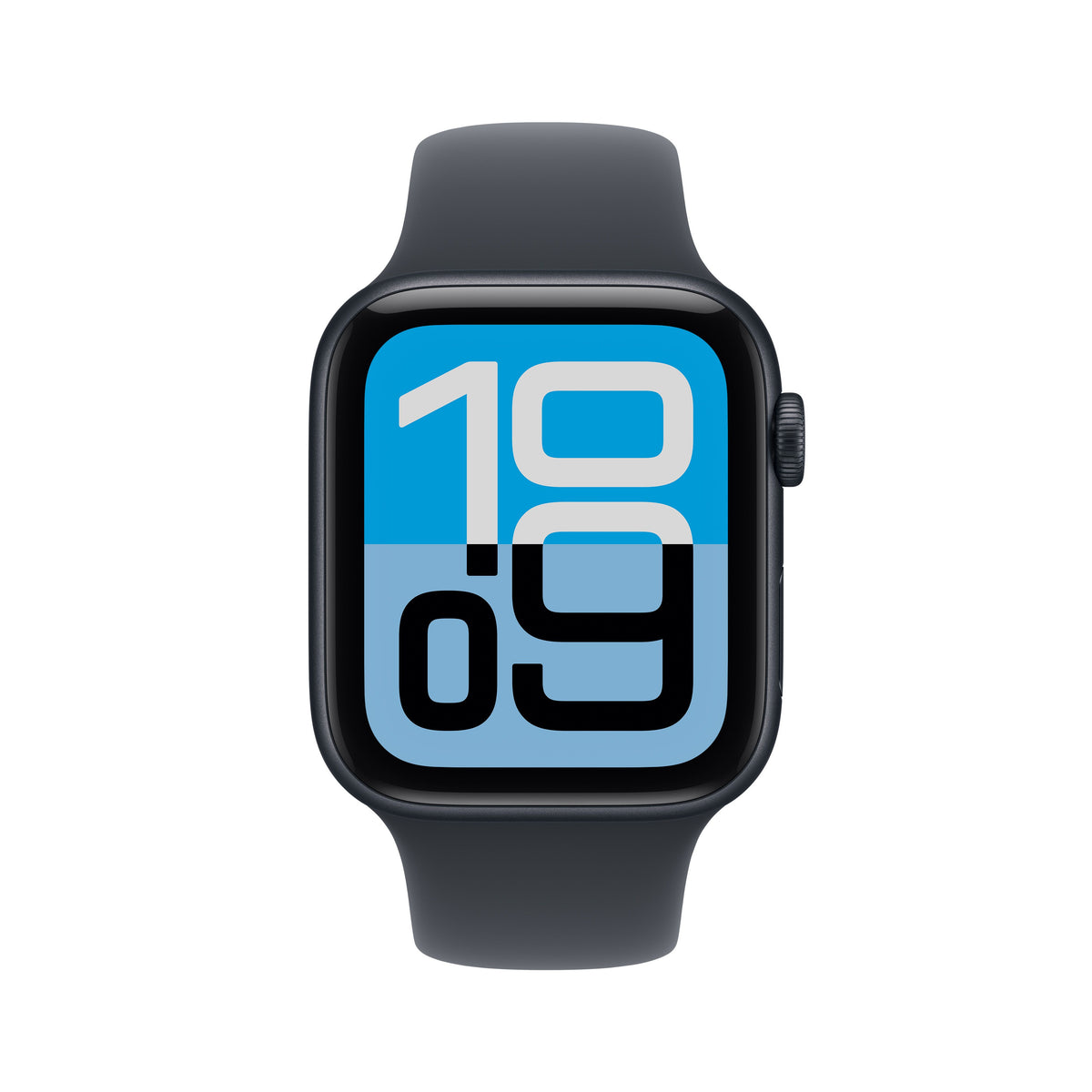 Apple Watch SE 3 · 40mm — Midnight — front view · illustrative band