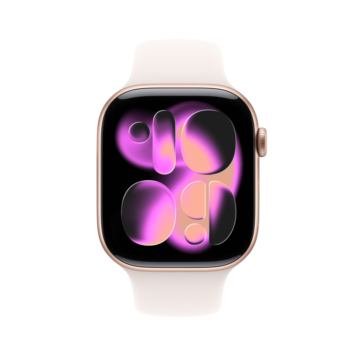 Apple Watch Series 11 · 42mm — Gold — front view · illustrative band