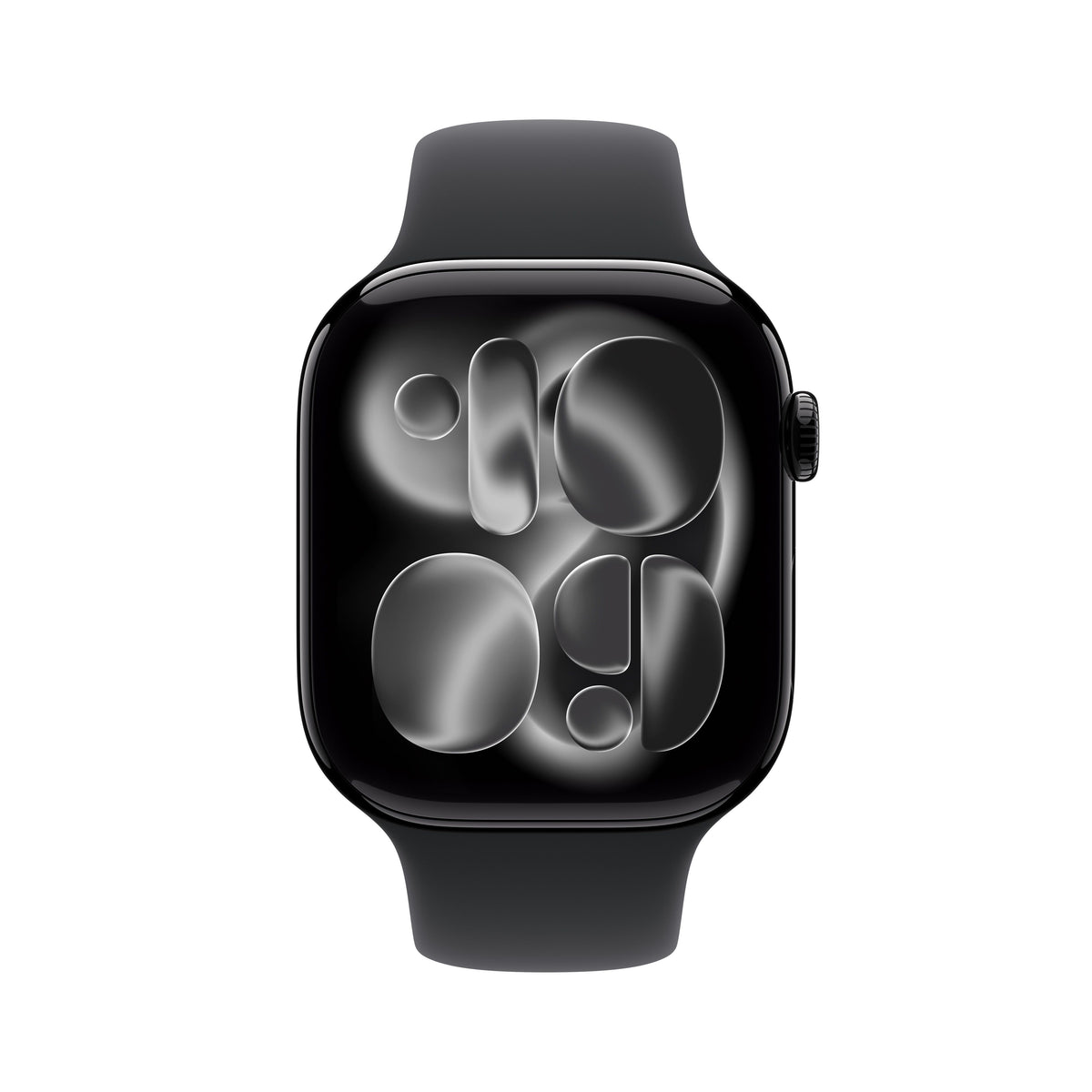 Apple Watch Series 11 · 46mm — Black — front view · illustrative band